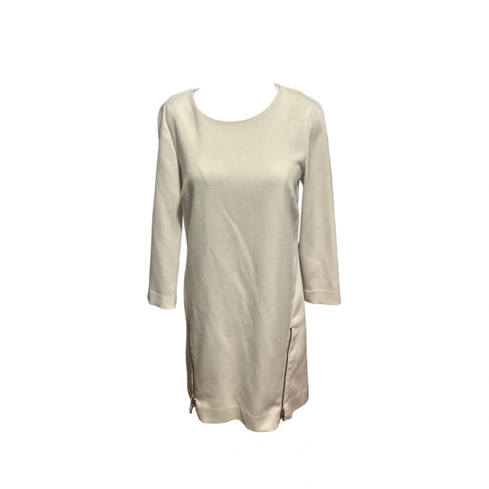 J.Crew Ivory Shift Dress Double Zip Hem Womens Size 4 Minimalist Career